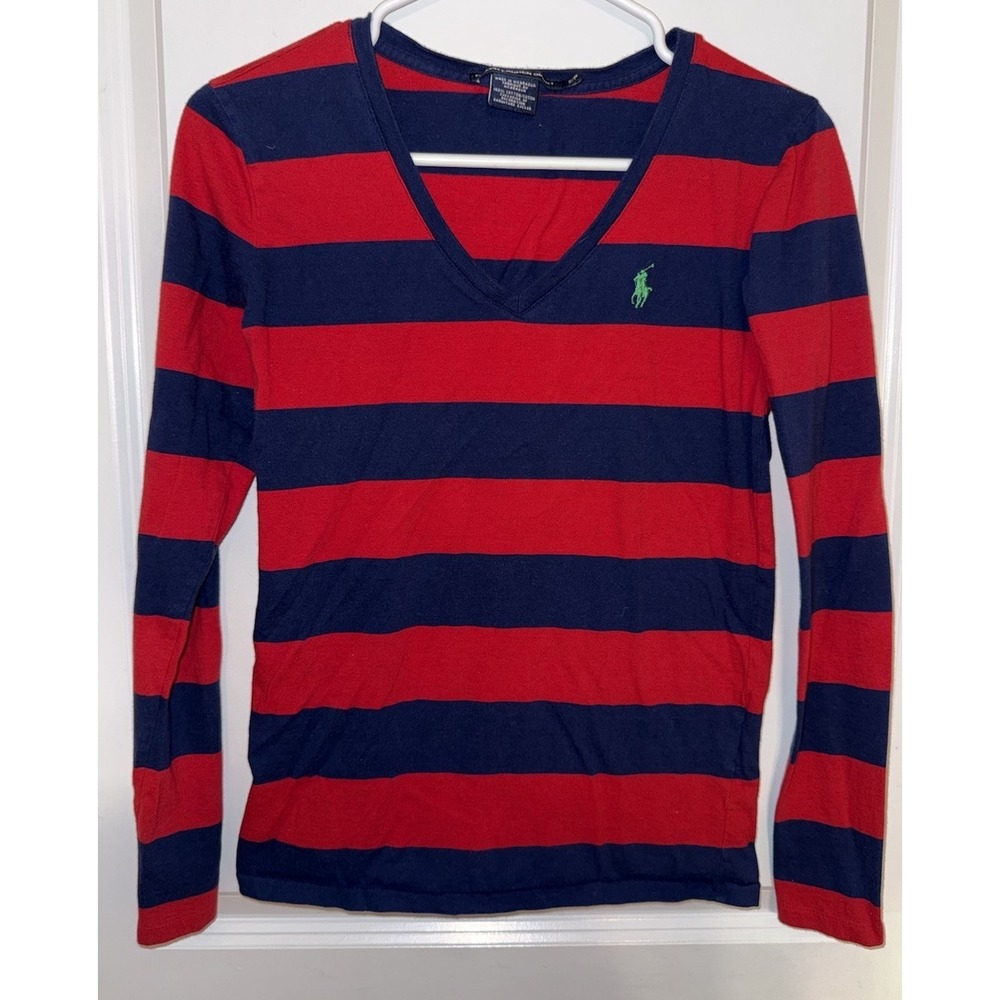 Ralph Lauren Sport Top Women's Size Small Red  V-Neck Long sleeve Tee Casual